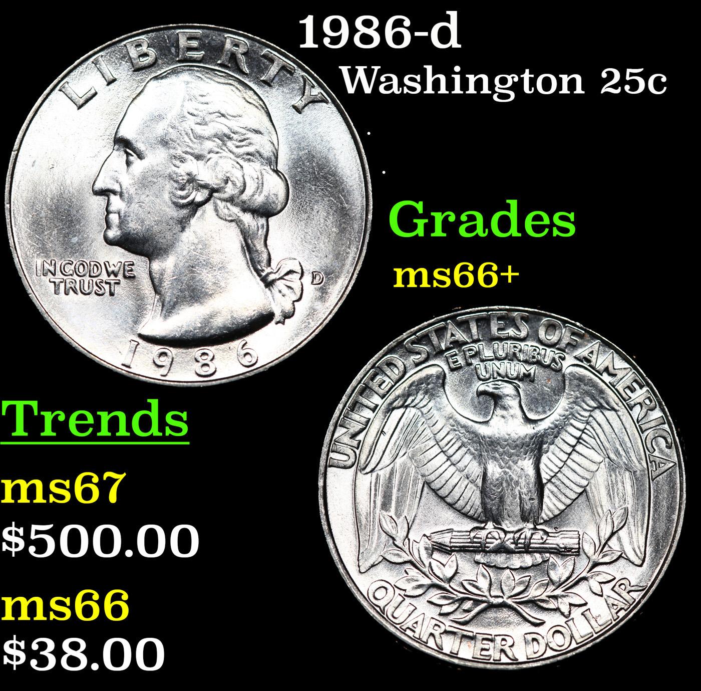 1986-d Washington Quarter 25c Grades GEM++ Unc