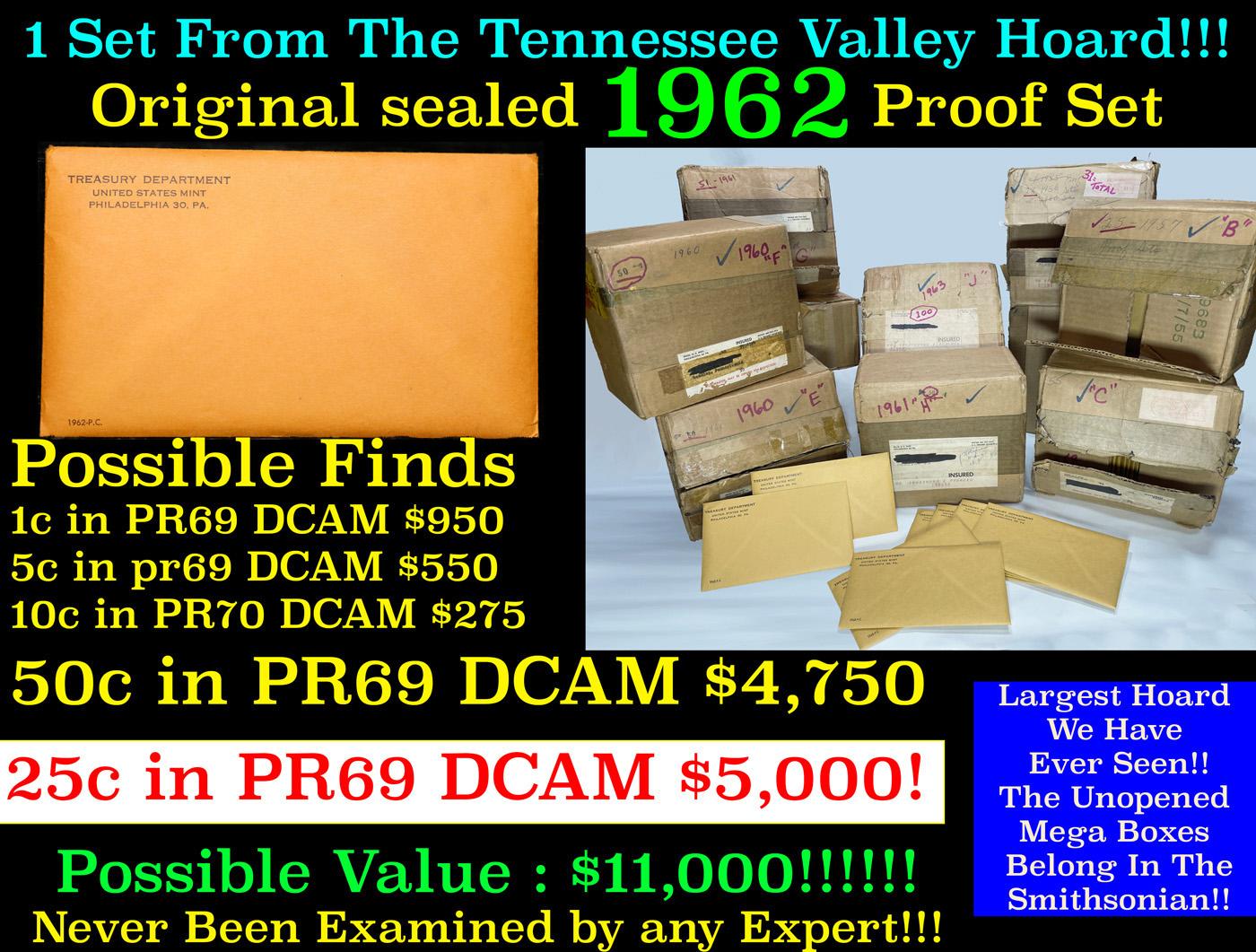 ***Auction Highlight*** Original sealed 1962 United States Mint Proof Set Tennessee Valley Hoard (Fc