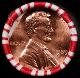 1-10 FREE BU RED Penny rolls with win of this 1989-p SOLID RED BU Lincoln 1c roll incredibly FUN whe