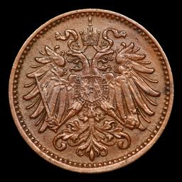 1896 Austria 1 Heller KM# 2800 Grades Choice Unc BN