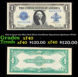 1923 $1 large size Blue Seal Silver Certificate Grades xf Signatures Speelman/White