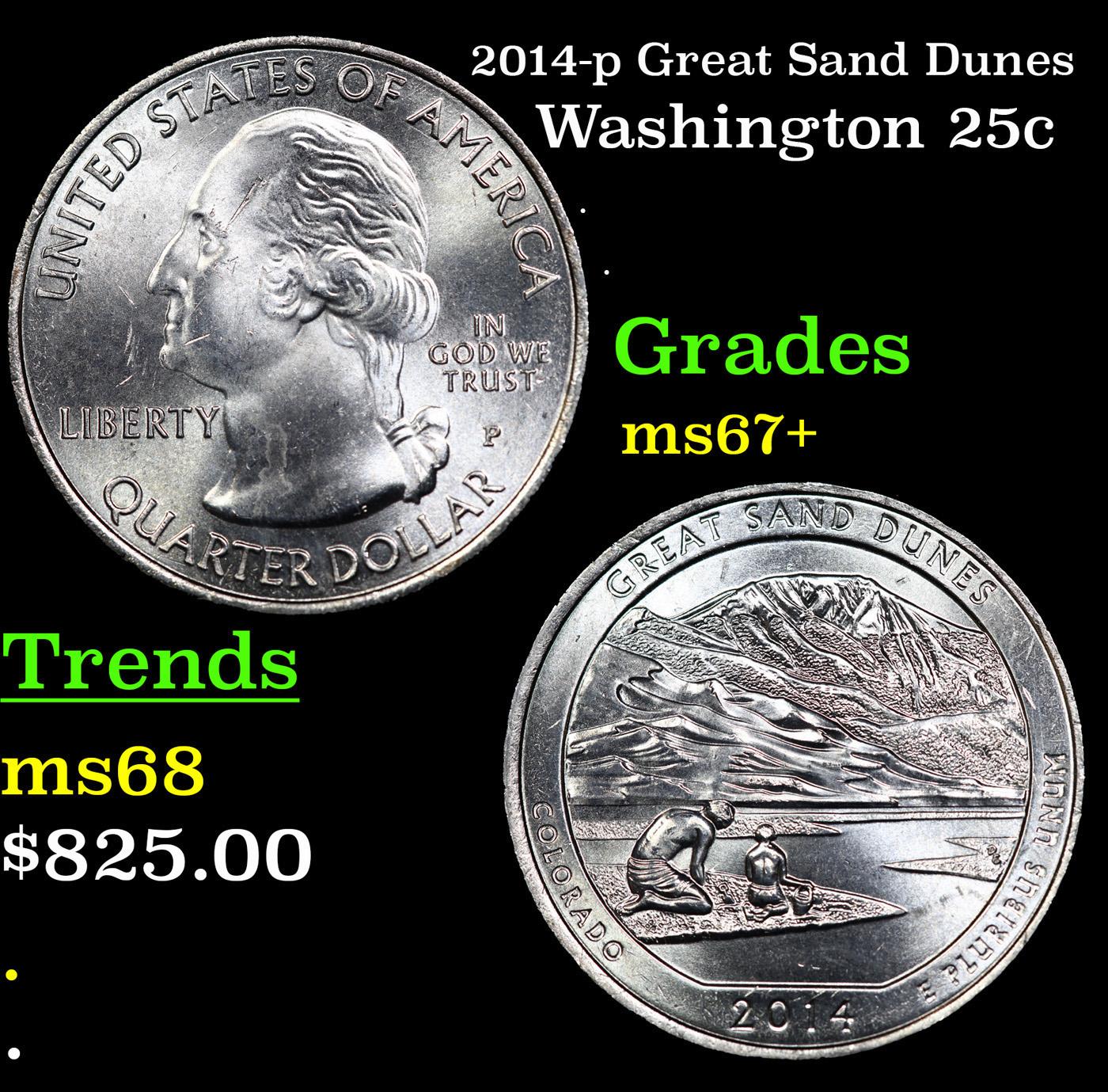 2014-p Great Sand Dunes Washington Quarter 25c Grades Gem++ Unc