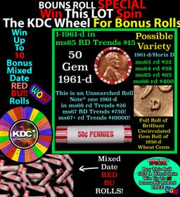 CRAZY Penny Wheel Buy THIS 1961-d solid Red BU Lincoln 1c roll & get 1-10 BU Red rolls FREE WOW