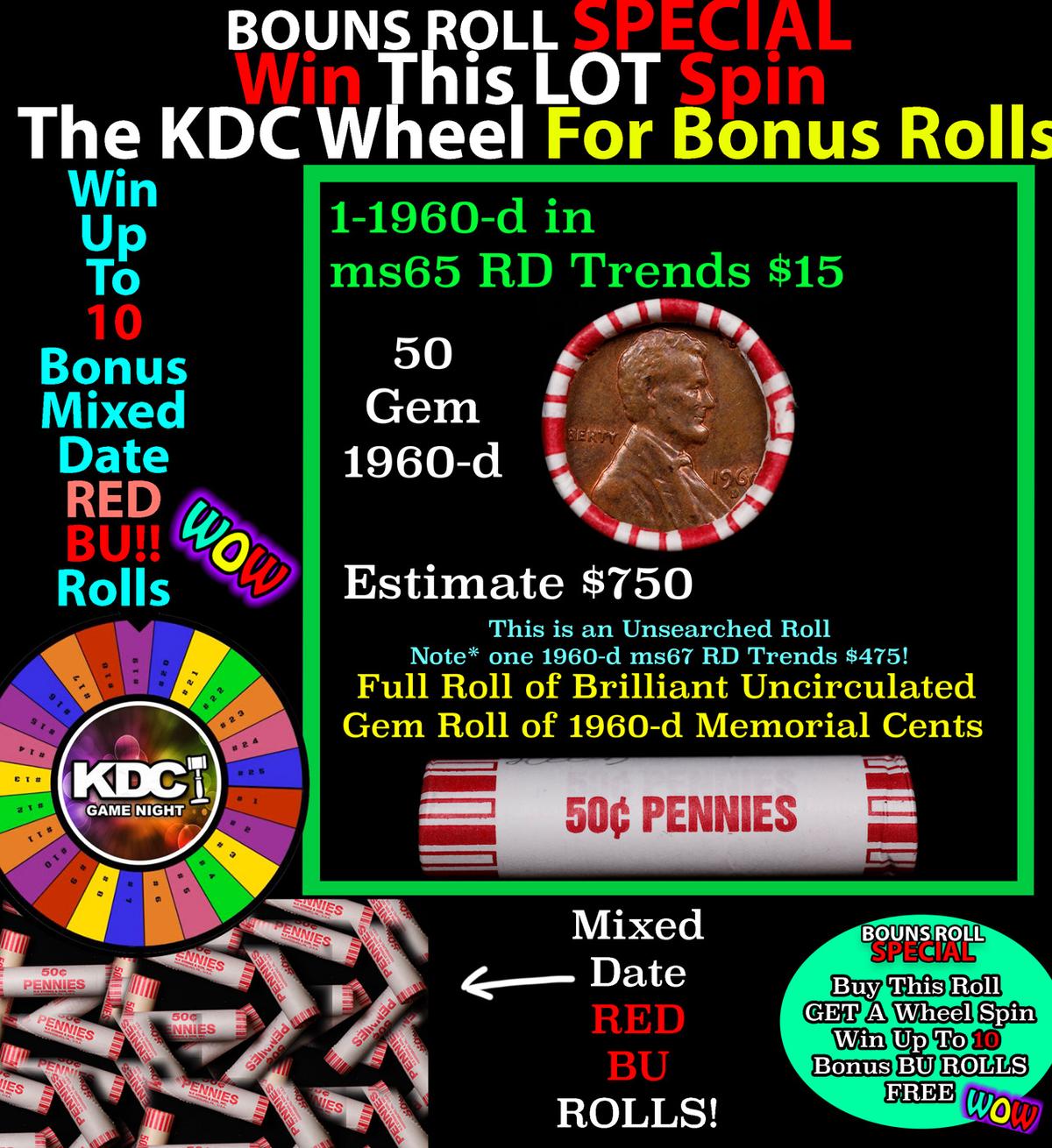 CRAZY Penny Wheel Buy THIS 1960-d solid Red BU Lincoln 1c roll & get 1-10 BU Red rolls FREE WOW