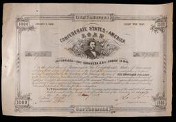 1863 Confederate States $1000 Civil War Loan Bond Grades