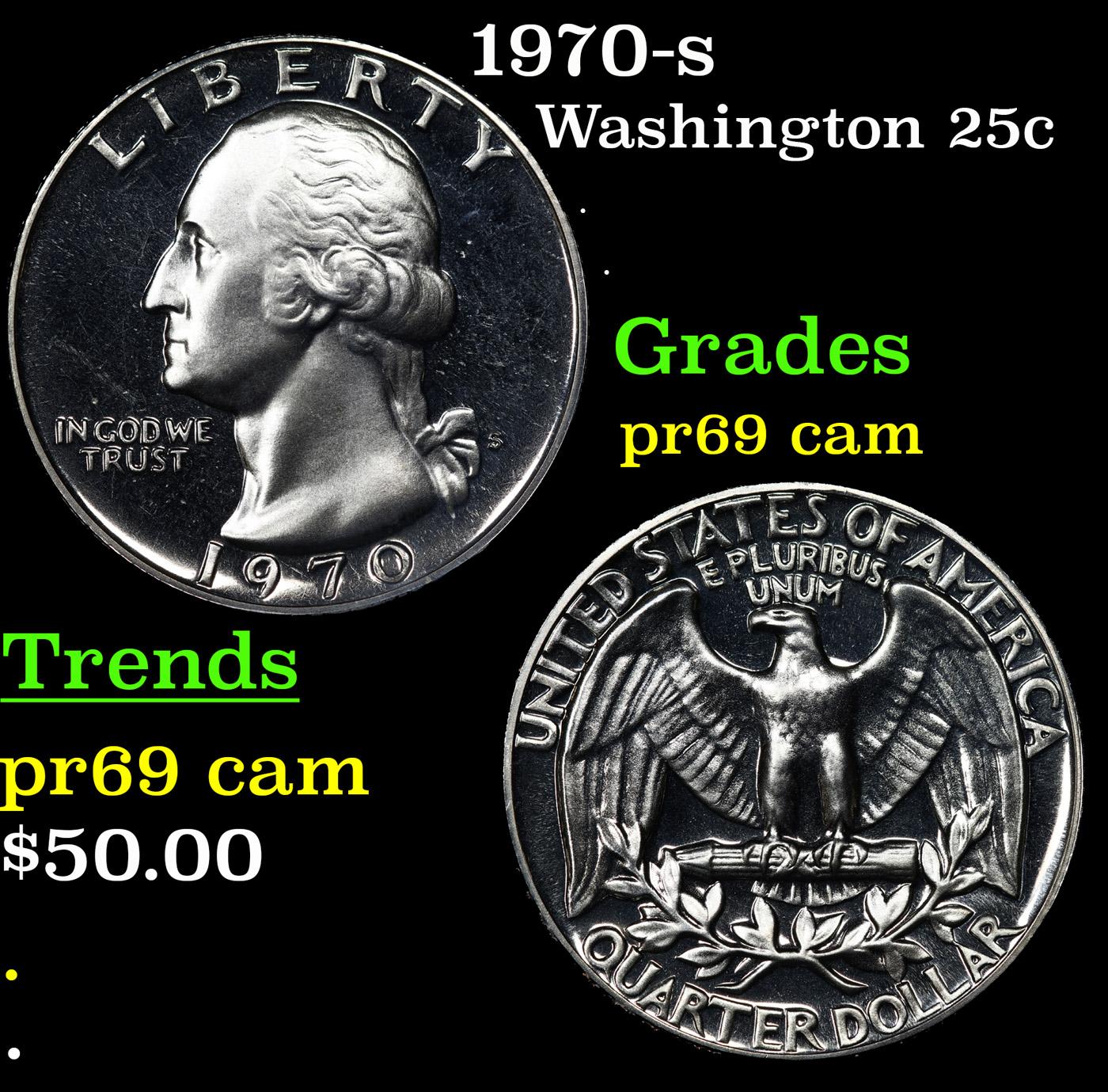 Proof 1970-s Washington Quarter 25c Grades GEM++ Proof Cameo