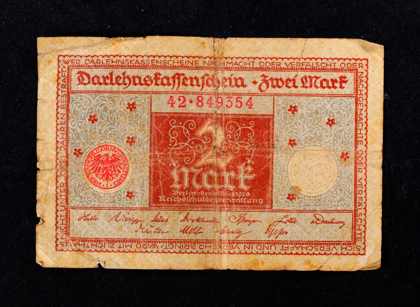 1920 Weimar Germany 2 Marks Banknote P# 59 Grades vf+