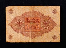 1920 Weimar Germany 2 Marks Banknote P# 59 Grades vf+