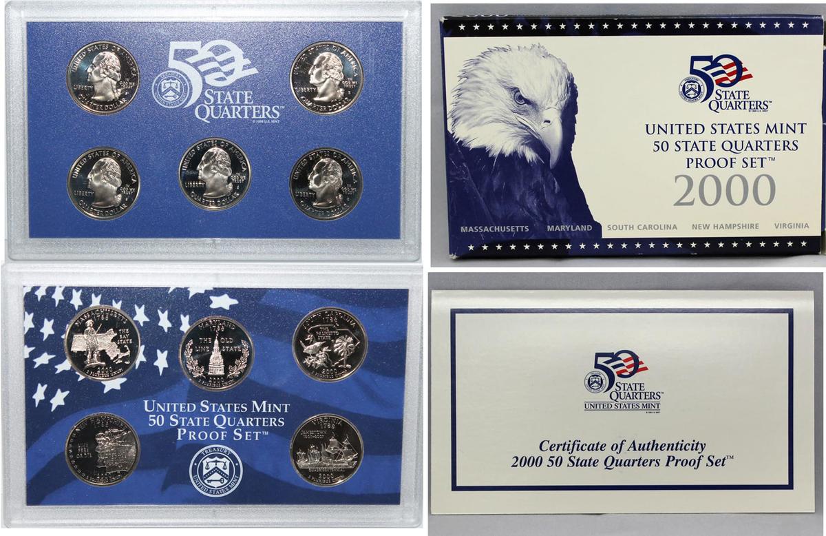 2002 United States Mint Proof Quarters 5 pc set no outer box