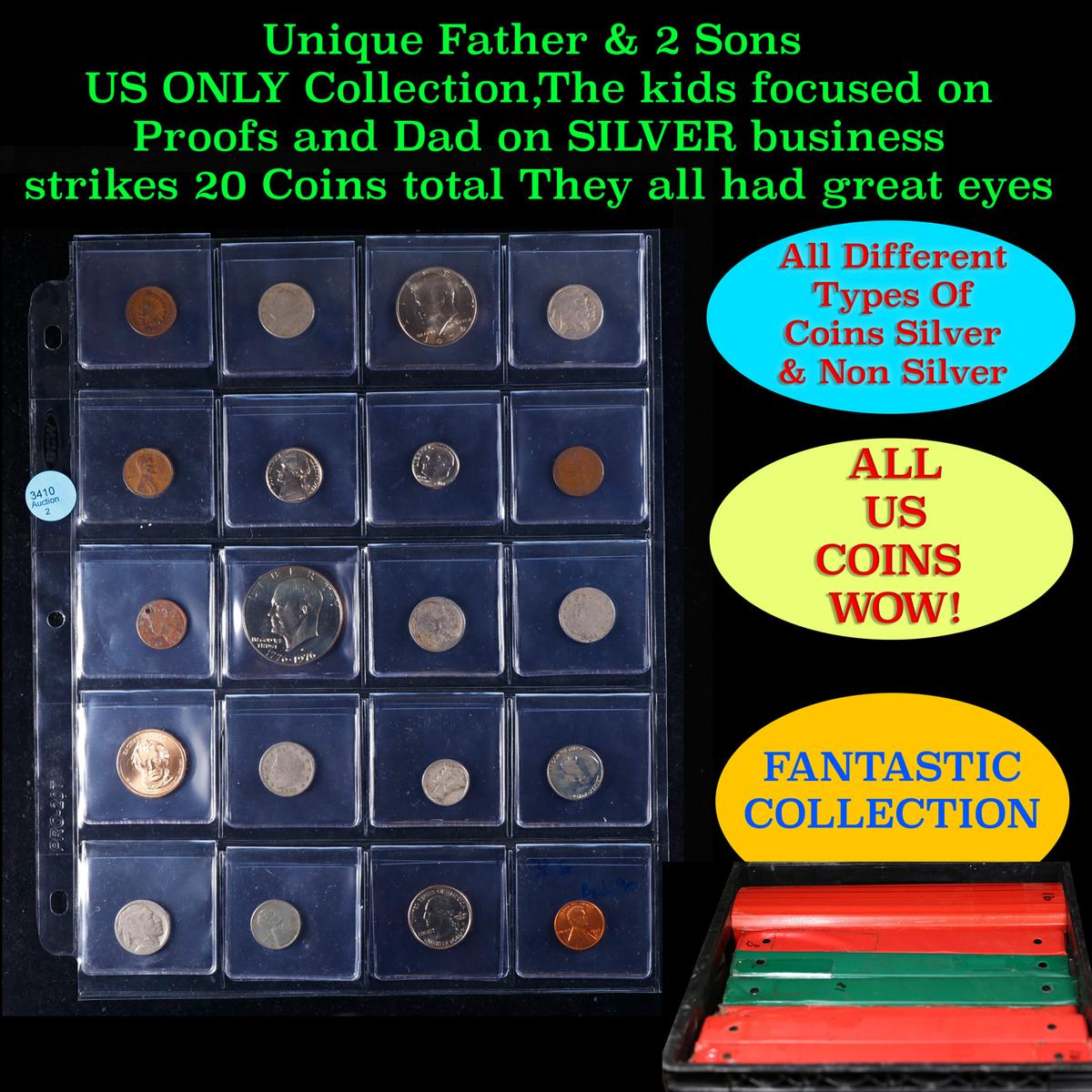 Unique Father & 2 Sons US ONLY Collection,The kids focused on Proofs and Dad on SILVER business stri