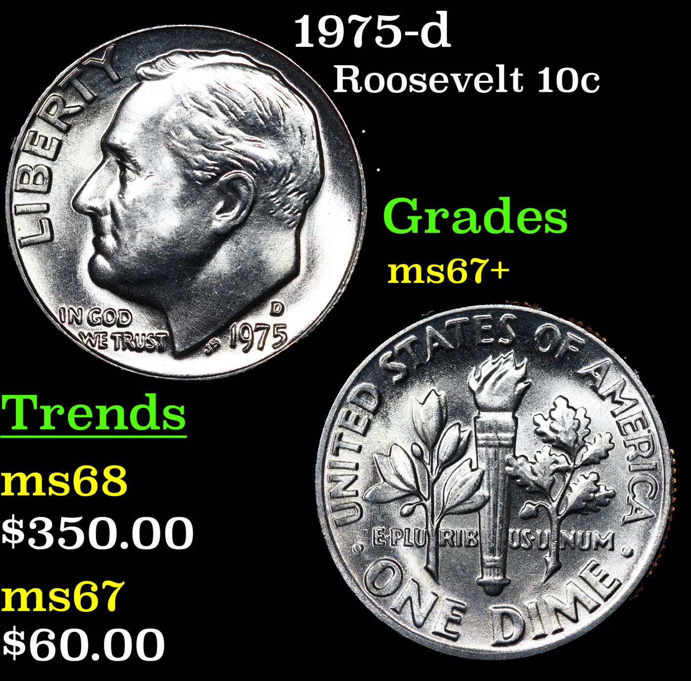 1975-d Roosevelt Dime 10c Grades Gem++ Unc