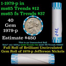 BU Shotgun Jefferson 5c roll, 1979-p 40 pcs Bank $2 Nickel Wrapper OBW