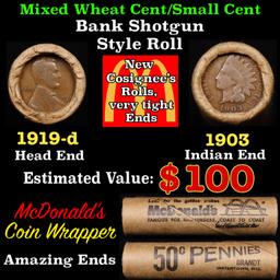 Lincoln Wheat Cent 1c Mixed Roll Orig Brandt McDonalds Wrapper, 1919-d end, 1903 Indian other end