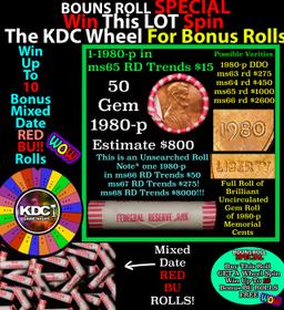 CRAZY Penny Wheel Buy THIS 1980-p solid Red BU Lincoln 1c roll & get 1-10 BU Red rolls FREE WOW