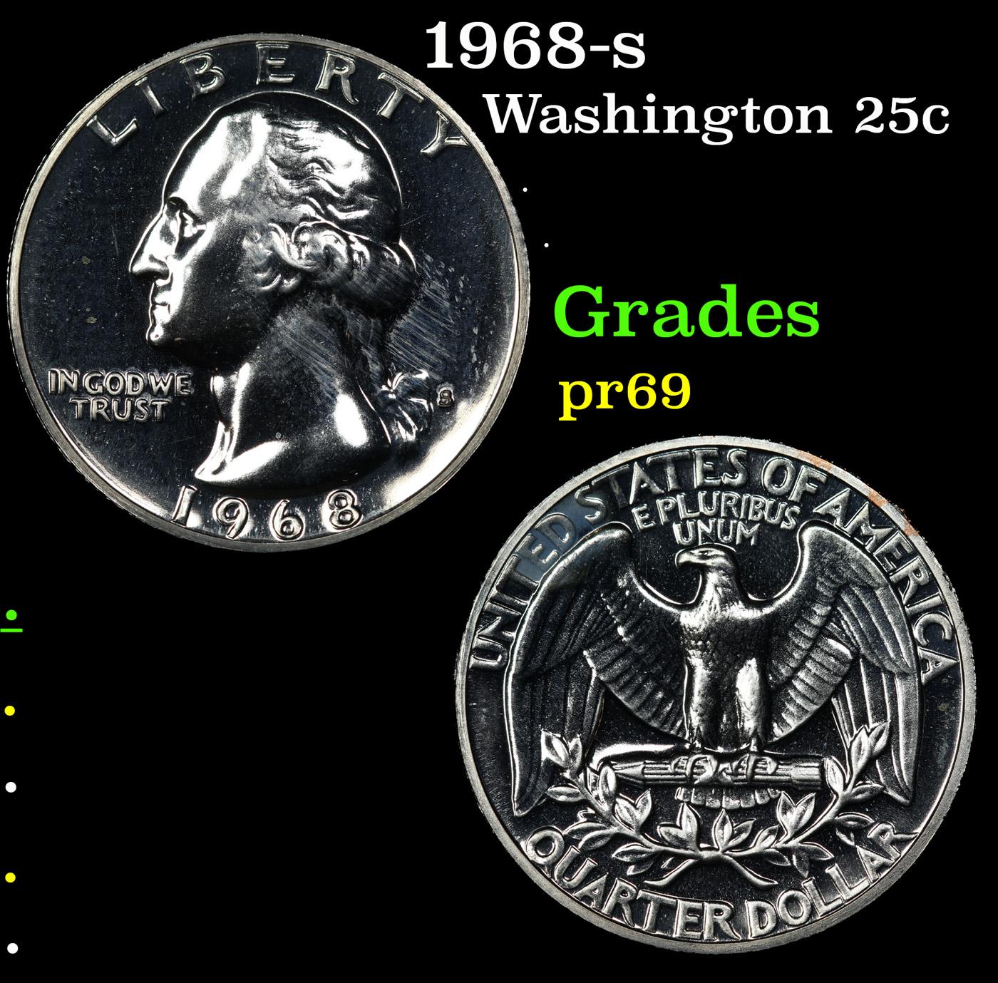 Proof 1968-s Washington Quarter 25c Grades GEM++ Proof