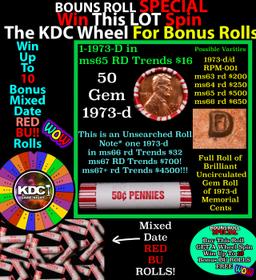 CRAZY Penny Wheel Buy THIS 1973-d solid Red BU Lincoln 1c roll & get 1-10 BU Red rolls FREE WOW