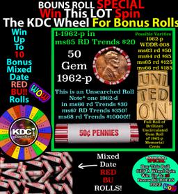 CRAZY Penny Wheel Buy THIS 1962-p solid Red BU Lincoln 1c roll & get 1-10 BU Red rolls FREE WOW