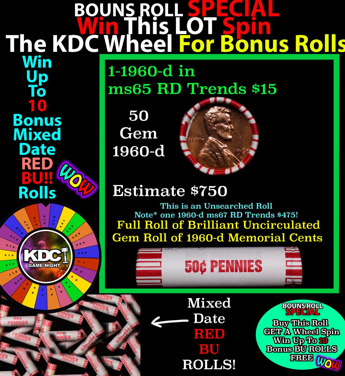 CRAZY Penny Wheel Buy THIS 1960-d solid Red BU Lincoln 1c roll & get 1-10 BU Red rolls FREE WOW