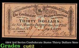 1864 3rd Series Confederate States Thirty Dollars Note Grades Select CU