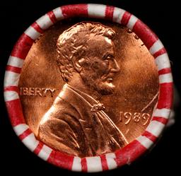 1-10 FREE BU RED Penny rolls with win of this 1989-p SOLID RED BU Lincoln 1c roll incredibly FUN whe