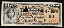 1929 Boston Terminal Company $17.50 Note Grades Choice AU/BU Slider