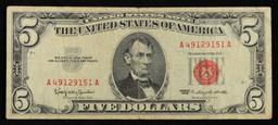 1963 $5 Red Seal United States Note Grades vf+