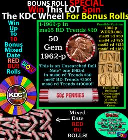 1-10 FREE BU RED Penny rolls with win of this 1962-p SOLID RED BU Lincoln 1c roll incredibly FUN whe