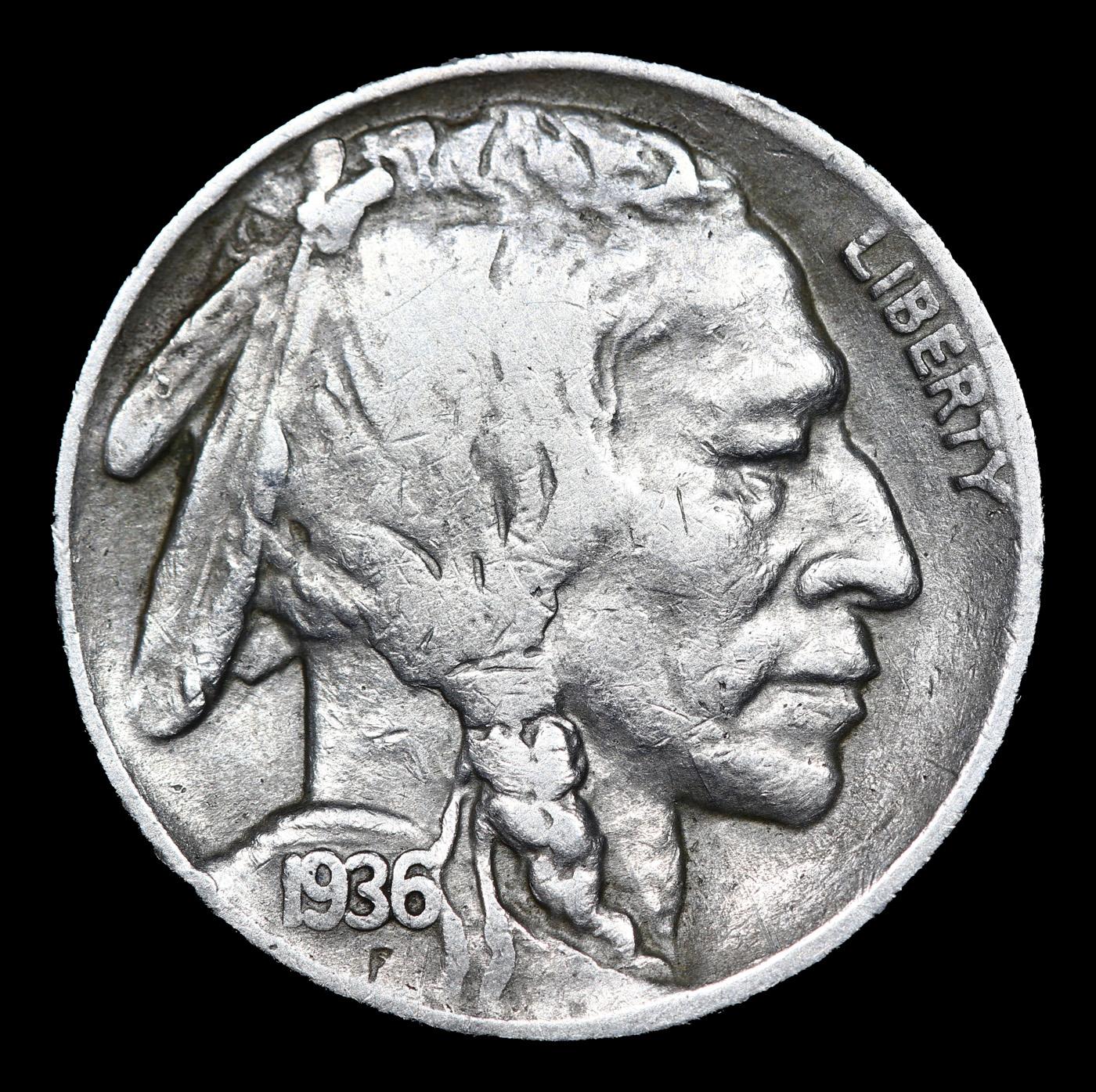 1936-d Buffalo Nickel 5c Grades vf+