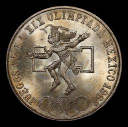 1968 Mexico 25 Pesos Silver KM# 479.1, Rings Aligned Grades Brilliant Uncirculated