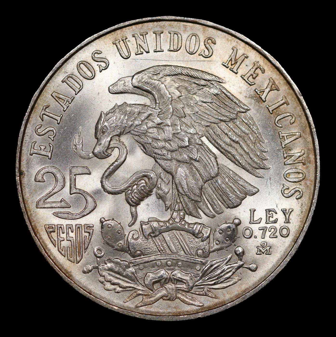 1968 Mexico 25 Pesos Silver KM# 479.1, Rings Aligned Grades Brilliant Uncirculated