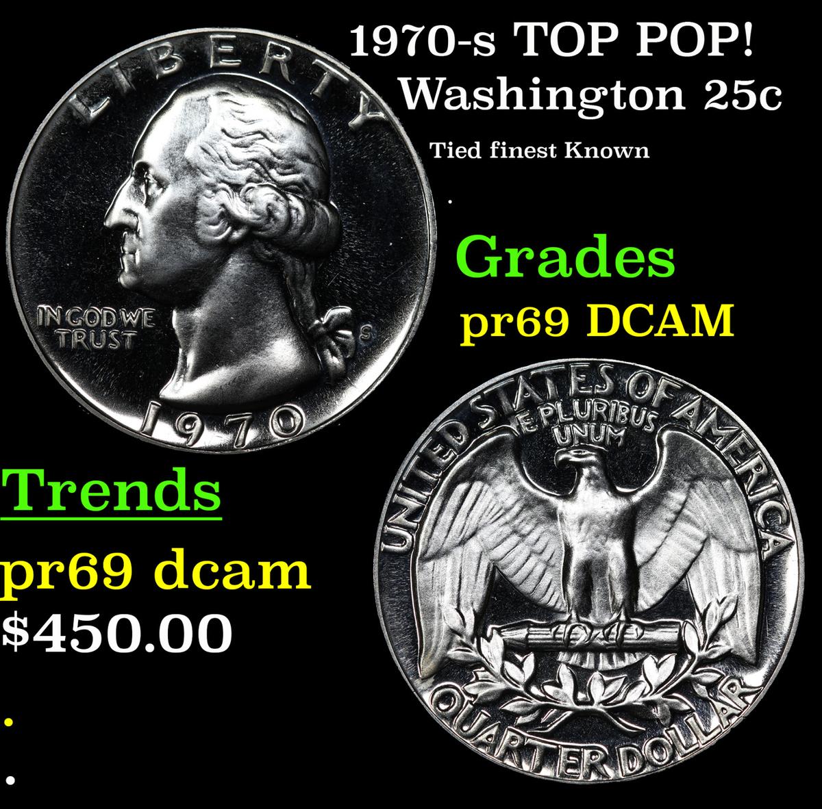 Proof 1970-s Washington Quarter TOP POP! 25c Graded pr69 DCAM By SEGS