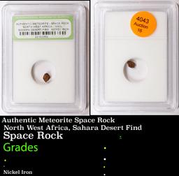 Authentic Meteorite Space Rock North West Africa, Sahara Desert Find Graded By INB