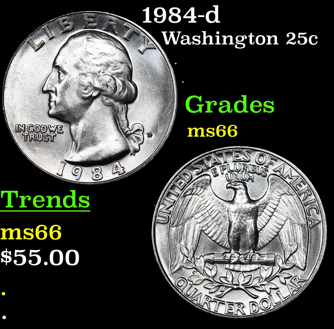 1984-d Washington Quarter 25c Grades GEM+ Unc