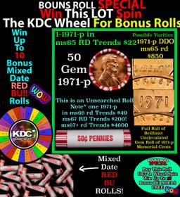 1-10 FREE BU RED Penny rolls with win of this 1971-p SOLID RED BU Lincoln 1c roll incredibly FUN whe