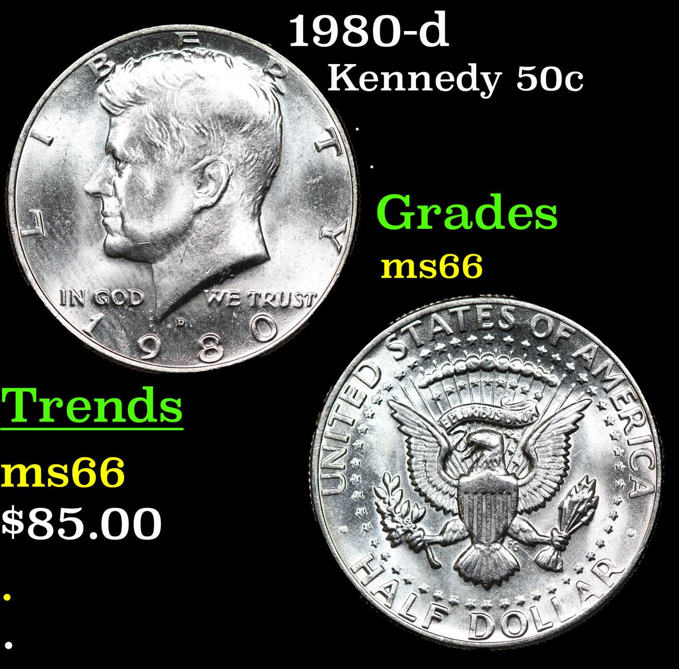 1980-d Kennedy Half Dollar 50c Grades GEM+ Unc