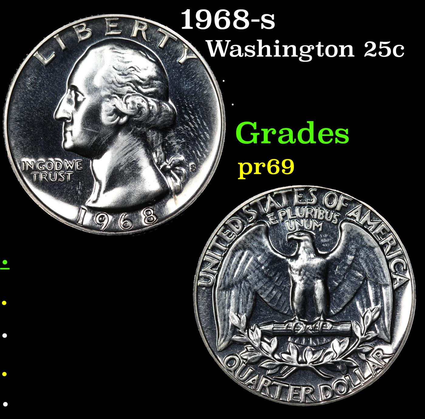 Proof 1968-s Washington Quarter 25c Grades GEM++ Proof