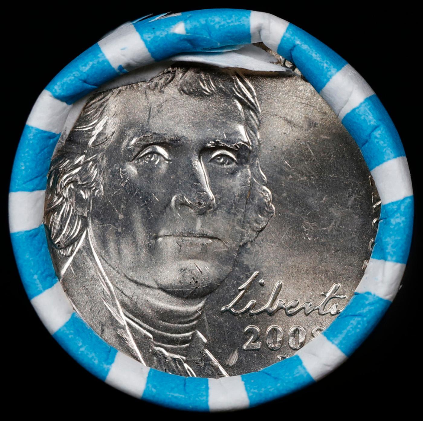 BU Shotgun Jefferson 5c roll, 2008-p 40 pcs Bank $2 Nickel Wrapper OBW