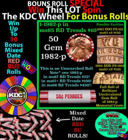 CRAZY Penny Wheel Buy THIS 1982-p solid Red BU Lincoln 1c roll & get 1-10 BU Red rolls FREE WOW