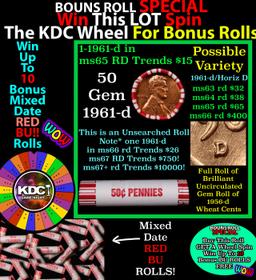 CRAZY Penny Wheel Buy THIS 1961-d solid Red BU Lincoln 1c roll & get 1-10 BU Red rolls FREE WOW