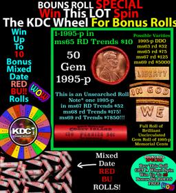 CRAZY Penny Wheel Buy THIS 1995-p solid Red BU Lincoln 1c roll & get 1-10 BU Red rolls FREE WOW