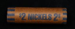 BU Shotgun Jefferson 5c roll, 2008-d 40 pcs Bank $2 Nickel Wrapper