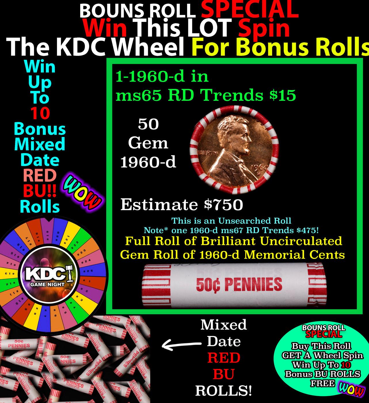 CRAZY Penny Wheel Buy THIS 1960-d solid Red BU Lincoln 1c roll & get 1-10 BU Red rolls FREE WOW