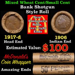 Lincoln Wheat Cent 1c Mixed Roll Orig Brandt McDonalds Wrapper, 1917-d end, 1906 Indian other end