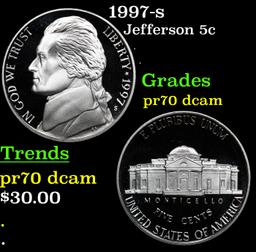 Proof 1997-s Jefferson Nickel 5c Grades GEM++ Proof Deep Cameo