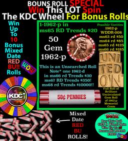 CRAZY Penny Wheel Buy THIS 1962-p solid Red BU Lincoln 1c roll & get 1-10 BU Red rolls FREE WOW