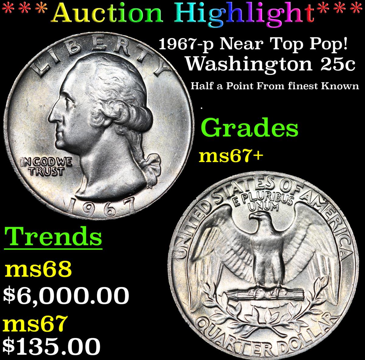 ***Auction Highlight*** 1967-p Washington Quarter Near Top Pop! 25c Graded ms67+ By SEGS (fc)