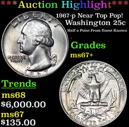 ***Auction Highlight*** 1967-p Washington Quarter Near Top Pop! 25c Graded ms67+ By SEGS (fc)