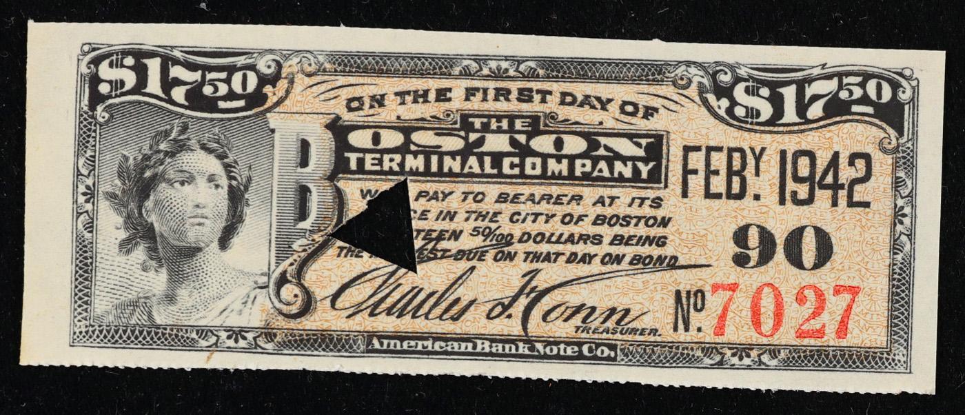 1942 Boston Terminal Company $17.50 Note Grades Select CU