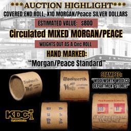 *Uncovered Hoard* - Covered End Roll - Marked "Morgan/Peace Standard" - Weight shows x10 Coins (FC)