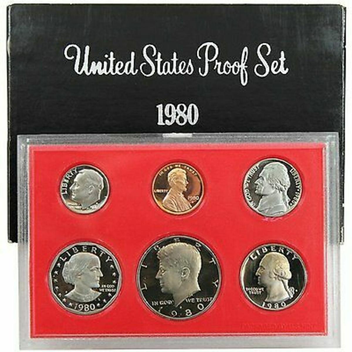 1980 United Stated Mint Proof Set 6 coins